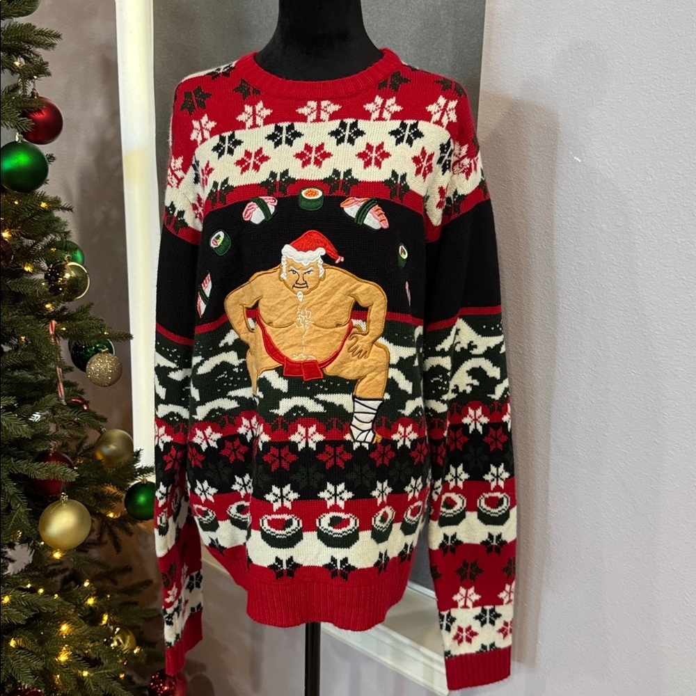 Festive Red and Black Men's Sweater